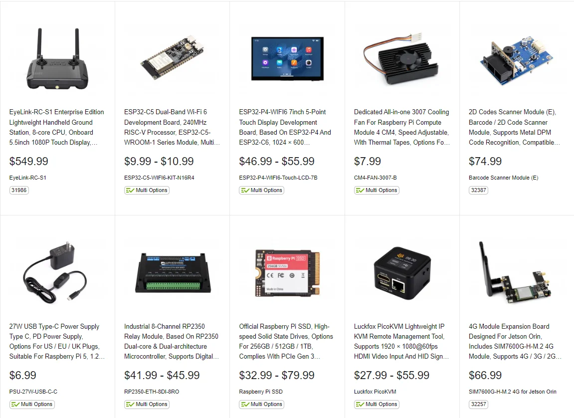 Waveshare 360° Omnidirectional High-Torque 2-Axis Expandable Pan-Tilt Camera Module,Driven By Serial Bus Servos,Based On Genera