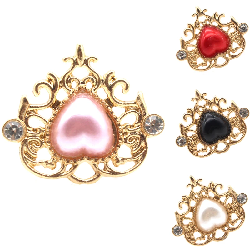 New 10PCS24 * 21MM Alloy Hollow Pointed Bottom Jewelry Accessories, Peach Heart Rhinestone Clothing Hair Decoration Accessories
