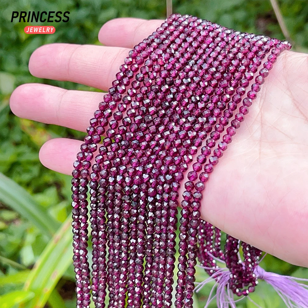 A++ Natural 4mm Purple Red Garnet Almandite Faceted Beads for Jewelry Making Necklace Charms Seed Bead DIY Accessories Wholesale