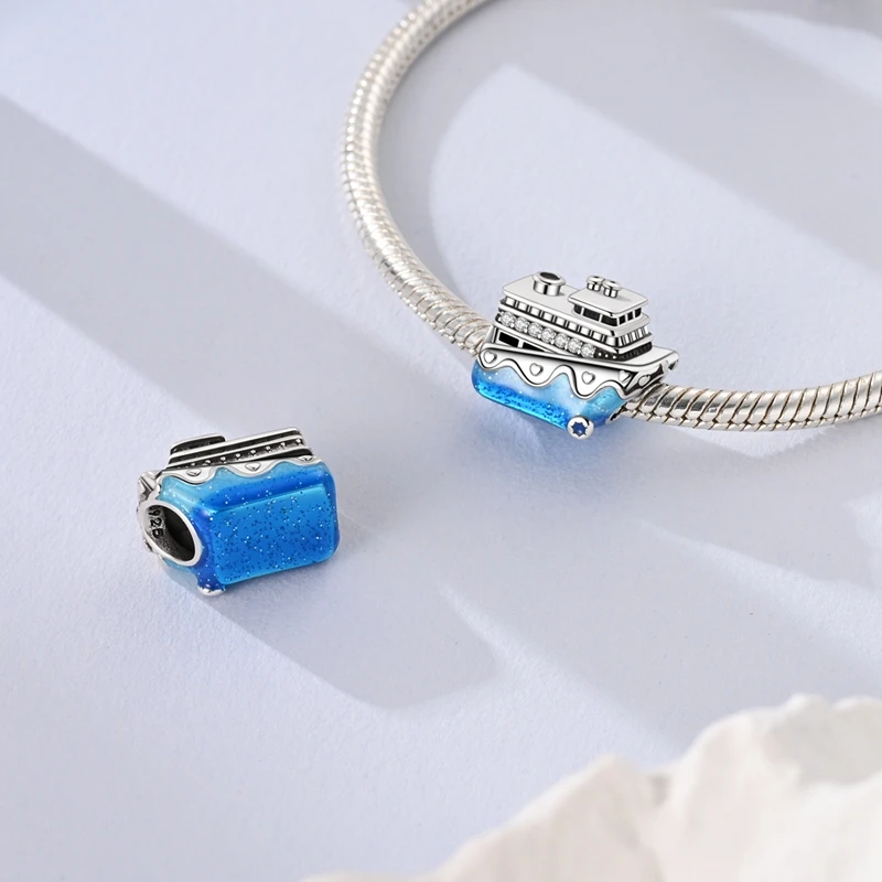 925 Sterling Silver Blue Devil Eyes Charms Airplane Globe Earth Suitcase Travel Fit Original Bracelet For Women DIY Jewelry Bead