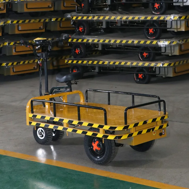 Electric Heavy Duty Flatbed Cargo Trailer Truck Four-wheeled Electric Ride on Load Platform Hand Trolley Carts Car