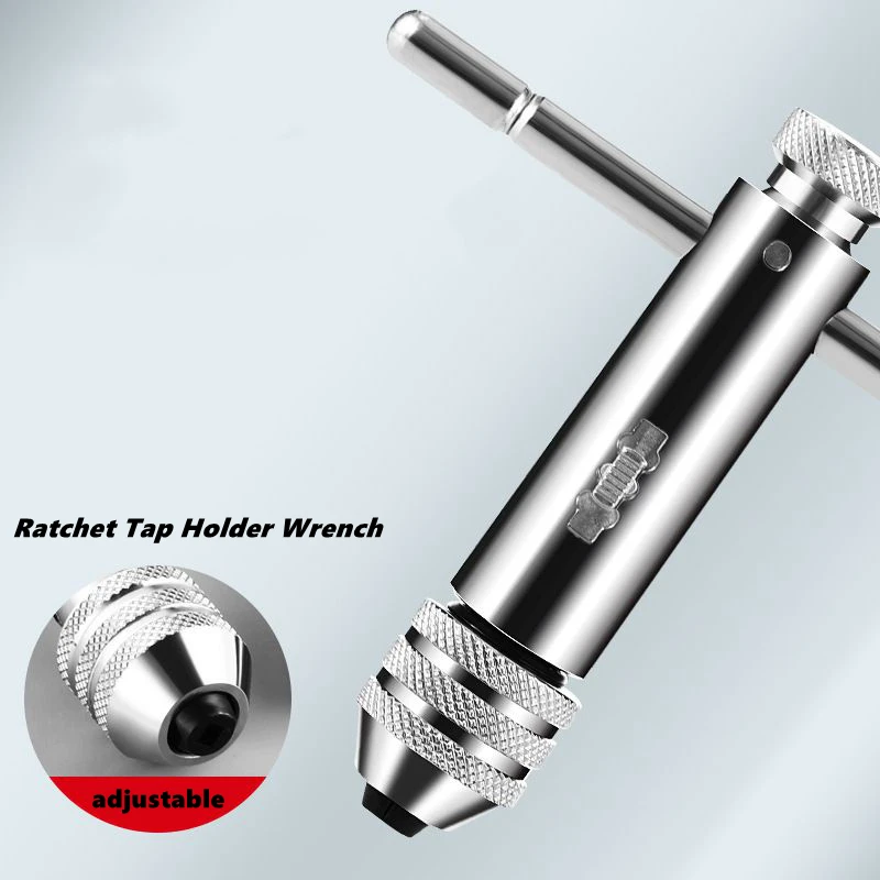 M3-8 M5-12 Adjustable T-Handle Ratchet Hand Tap Holder Wrench Extended Tapping Forward and Reverse Hand Tapping Accessories Tool