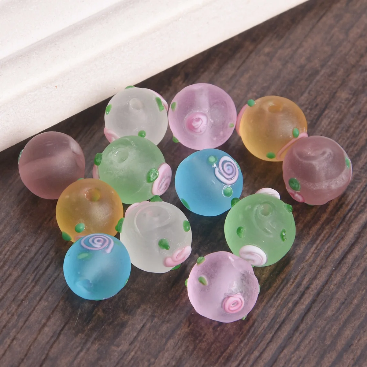 10pcs 12mm Handmade Flower Matte Lampwork Glass Loose Beads For Jewelry Making DIY Crafts Findings