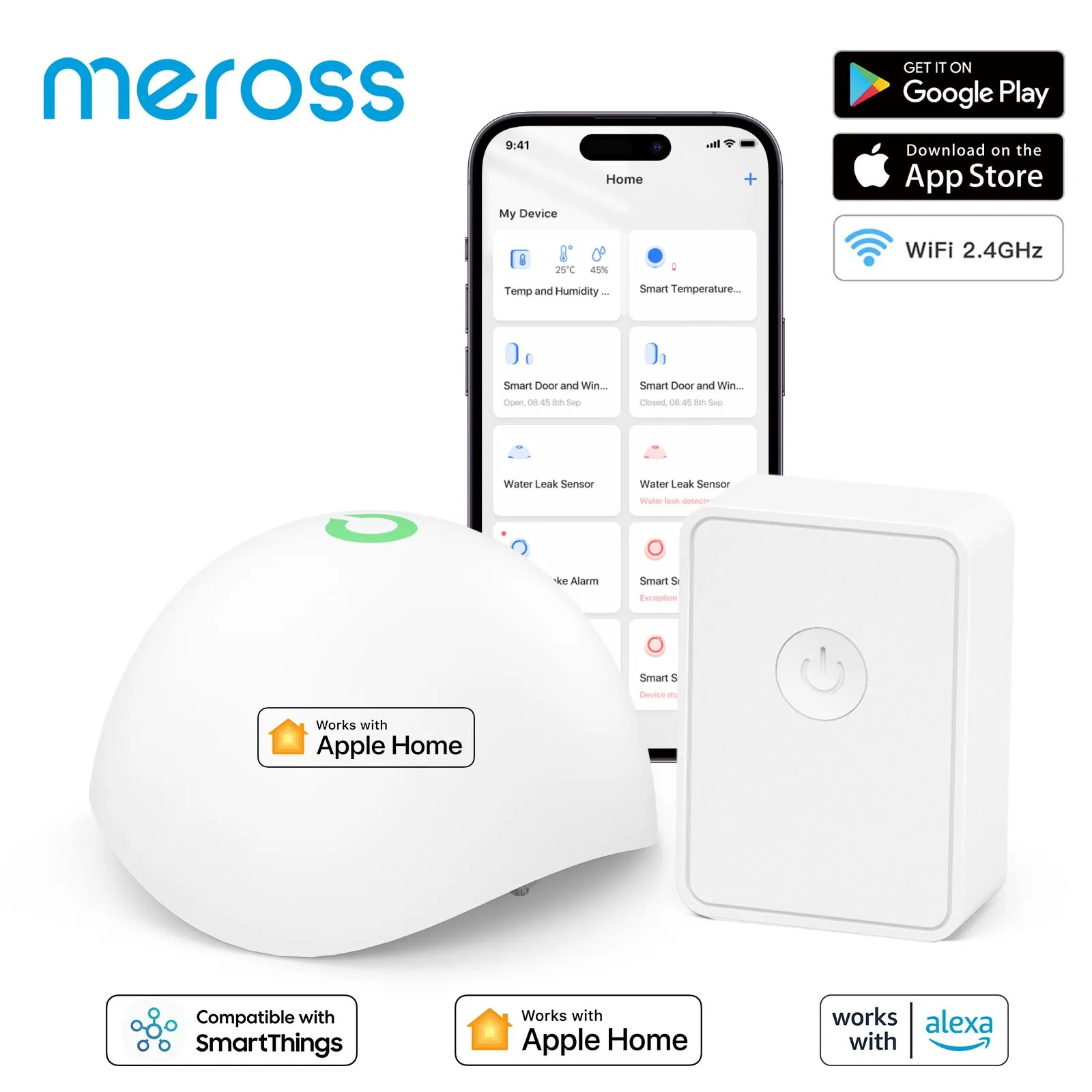 Meross Homekit Smart Wasser lecks ensor Wifi Detektor Hochwasser alarm Sicherheit Home Leak Alarmsystem Unterstützung Alexa Smart things