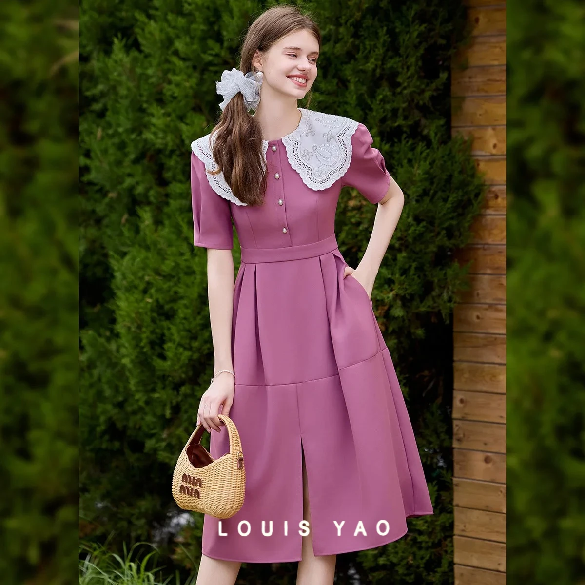 

LOUIS YAO Sweetheart Petal Neck Women's Dresses 2025 Summer New Models Commuter Short Sleeve Slim Long Dresses