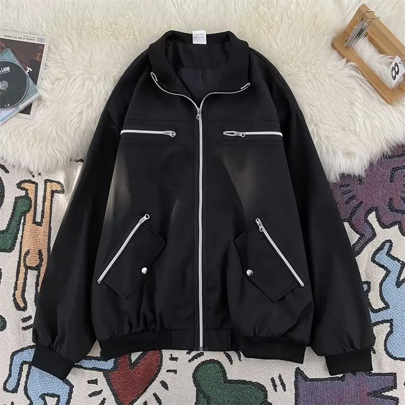 

Large Size Autumn Winter Men's Jaet Zipper Sle Street Culture Trendy Fat People Faionable Polyester Youth Outerwear