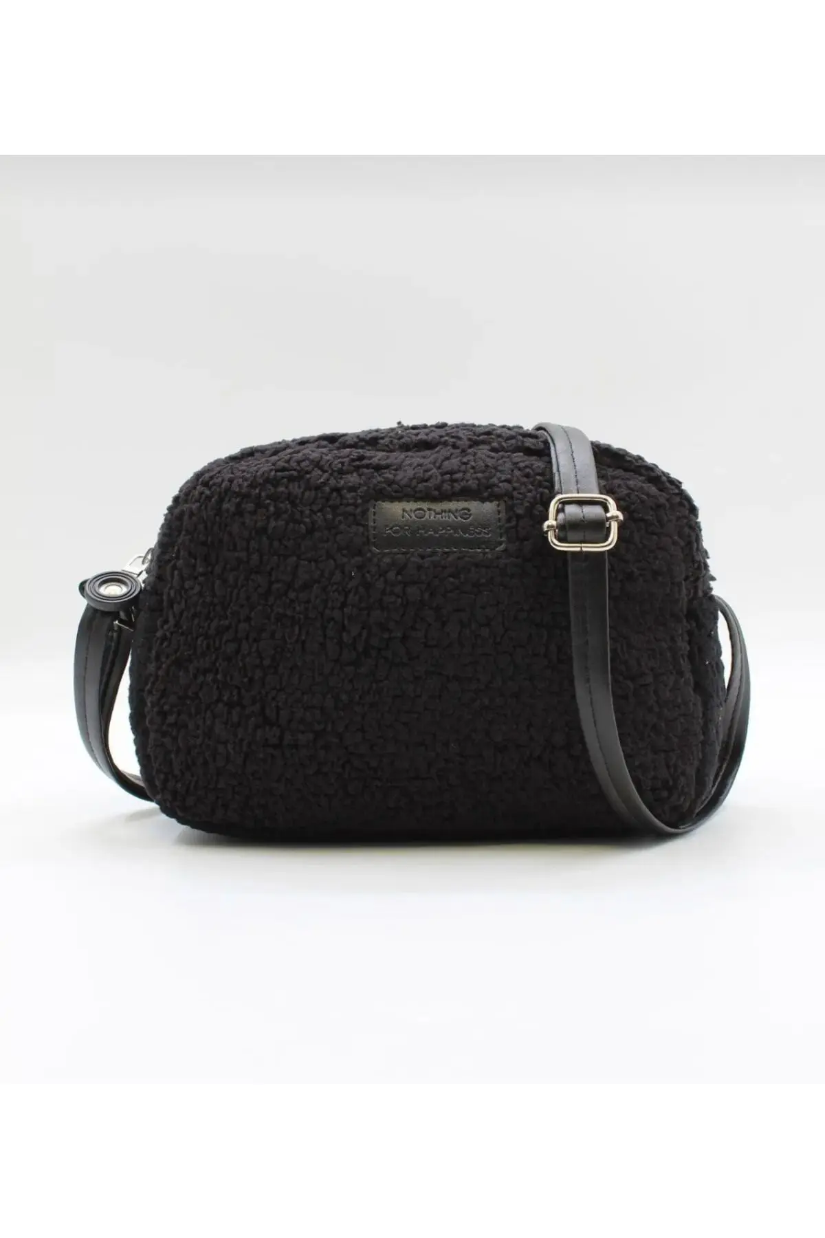 Women's Black Colored Plush Furry Mini Tether Bag