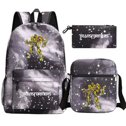 New Transformers 3Pcs Boy Girl Kids School Book Bags Shoulder  Bag Pen Bags Teenager Travel Backpack for Women