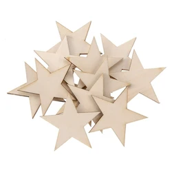 50pcs 3cm Unfinished Wooden Star Blank Natural Wood Slices Wooden Cutout Tiles for DIY Crafts, Painting, Wedding, and Home Decor