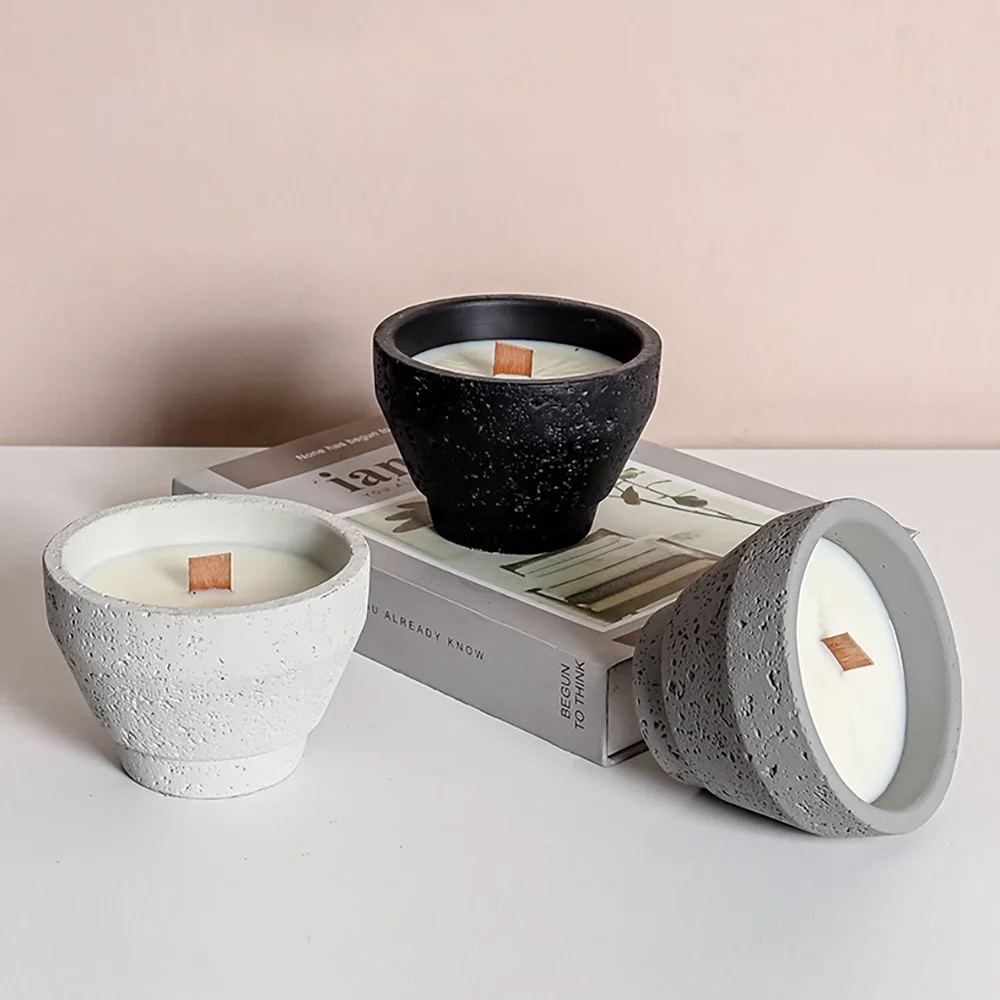 

Concrete Candle Jar Mold, Cement Candle Holder Silicone Mold with Hole Texture, DIY Aromatherapy Candle Container Molds
