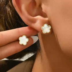 Cute Romantic Five Leaf Flower Stud Earrings for Women Claccic Simple Stainless Steel Temperament Korea Earring Jewelry Gift