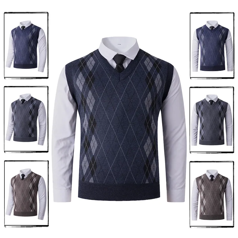 

Men's Warm Knitted Vest Thiened Fce Hooded Sweater Autumn Winter Casual Straight Cut Comfortable V-Ne Polyester Fiber