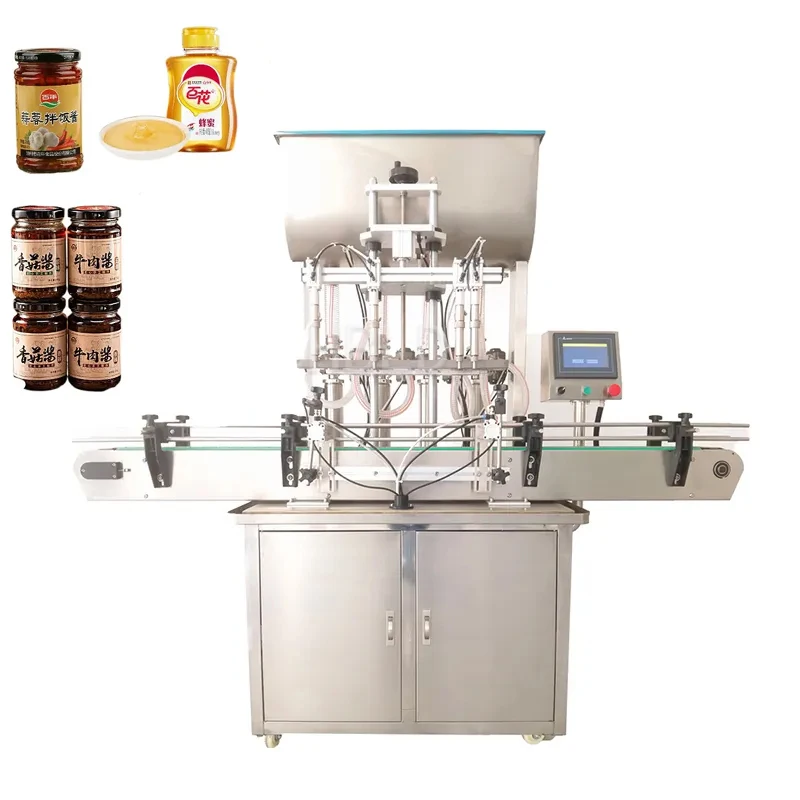 Semi Automatic Paste Four Head Filling Machine, Commercial Pneumatic Honey Mixing And Filling Machine