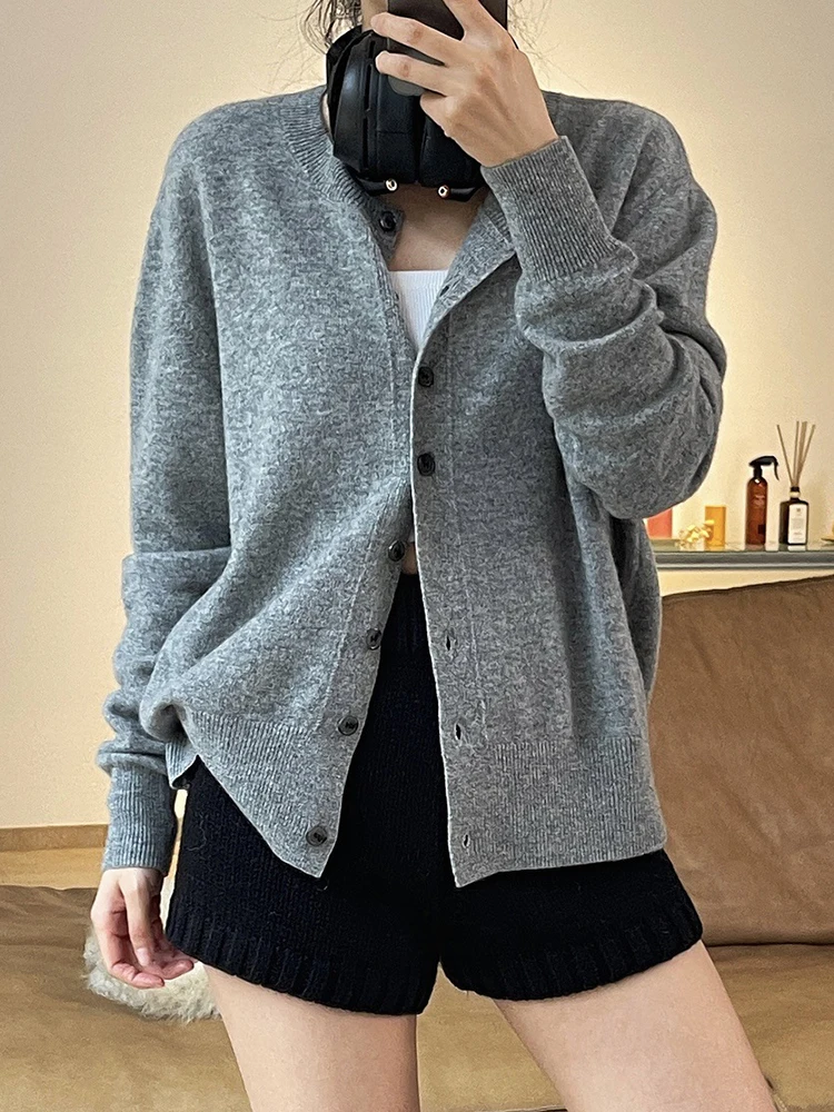 [LANMREM] Wool Knitting Cardigan Sweater For Women Round Neck Single Breasted Office Lady Tops Fit 2024 Autumn New 26D9845