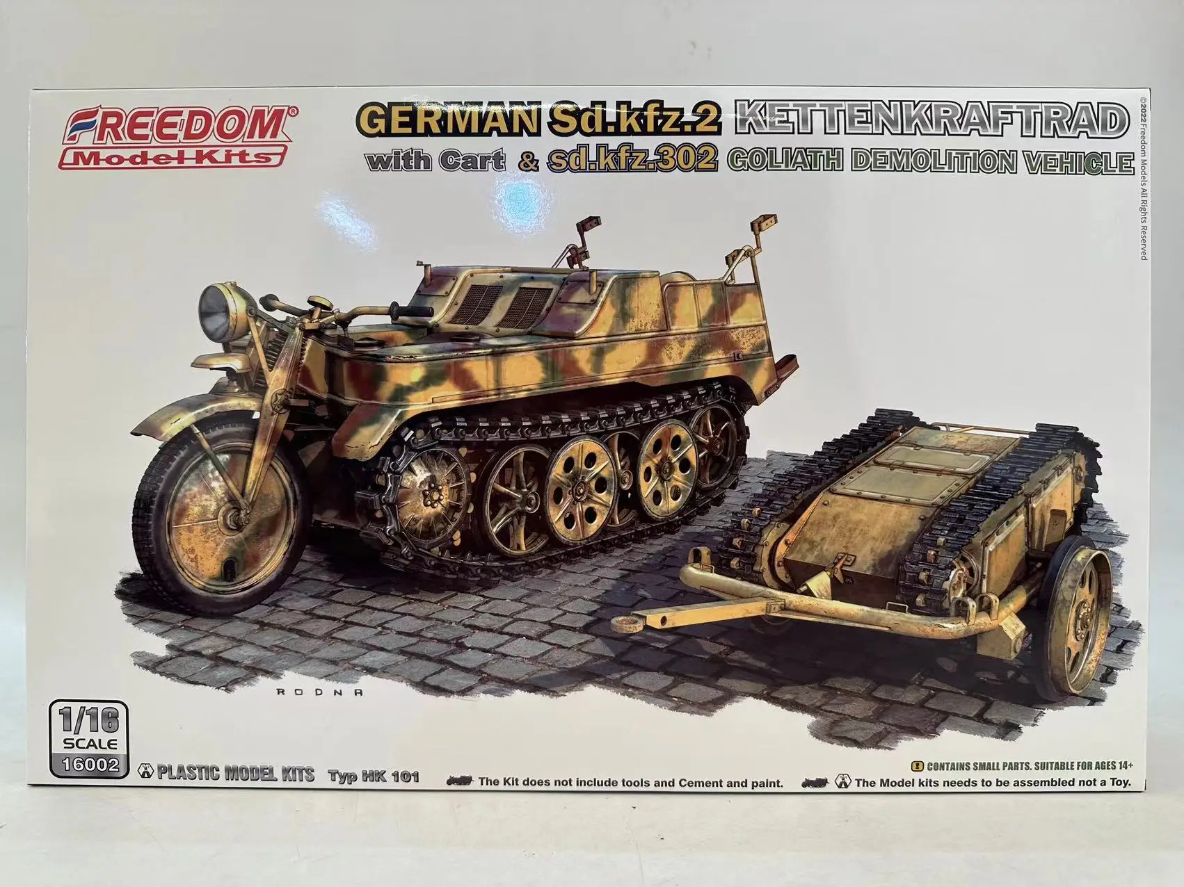 Freedom 16002 1/16 Sd.Kfz.2 Kettenkraftrad with Cart Goliath Demolition Vehicle