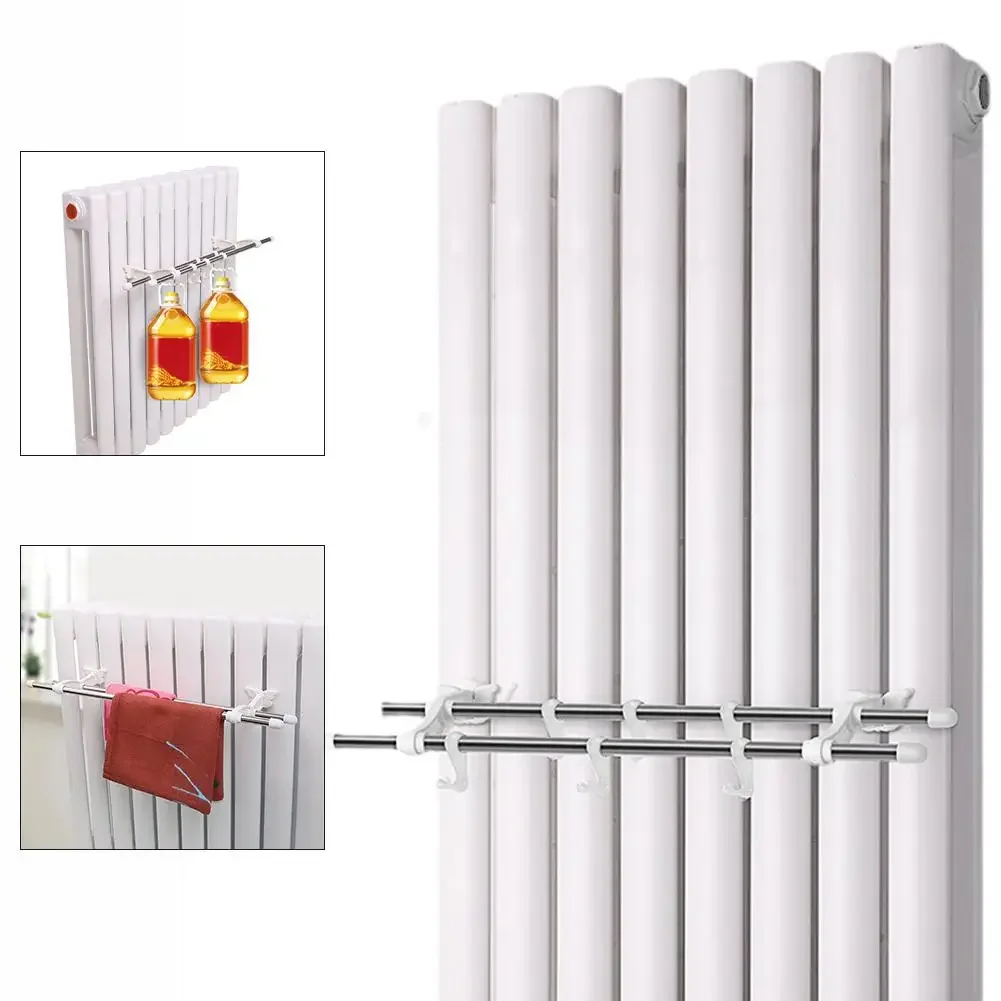 Multi-Purpose Rack Double Pole Radiator Towel Rail Supports Up To 40 Kg 6 Hooks Included Efficient Vertical Space Utilization