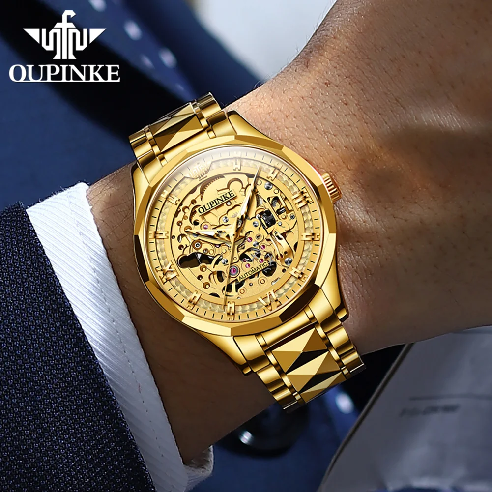 OUPINKE 3209 ساعة رجالية مجوفة فاخرة من أفضل العلامات التجارية اليابانية حركة أوتوماتيكية بالكامل ساعة ميكانيكية بحزام من الفولاذ التنغستن ساعة رجالية