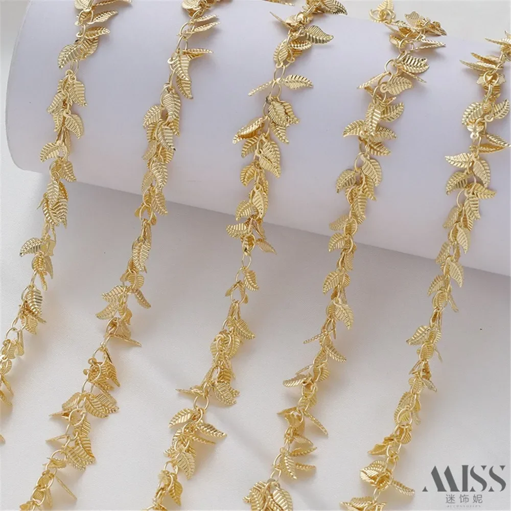 14K Gold Plated Hanging Pattern Leaf Handmade Loose Chain DIY Accessories Bracelet Necklace Earrings Hanging Chain Decorative