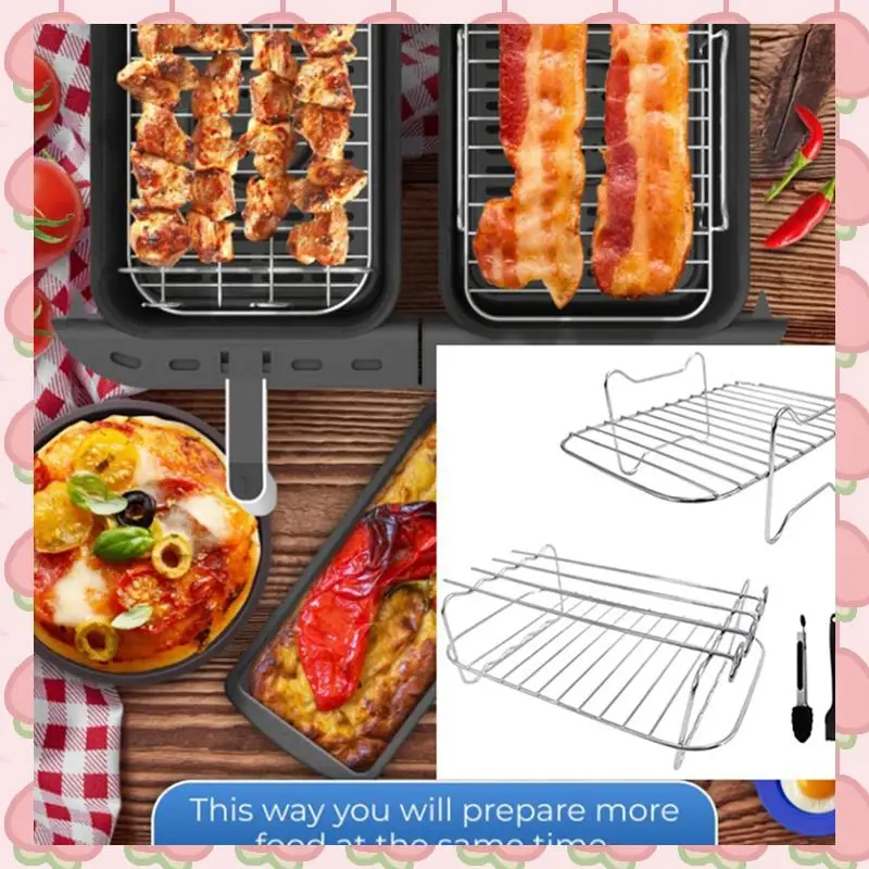 

Подставка для фритюрницы N18R для двойной фритюрницы Ninja, подставка из 2 предметов с 4 шампурами, щеткой и зажимами, для фритюрниц с двойной корзиной