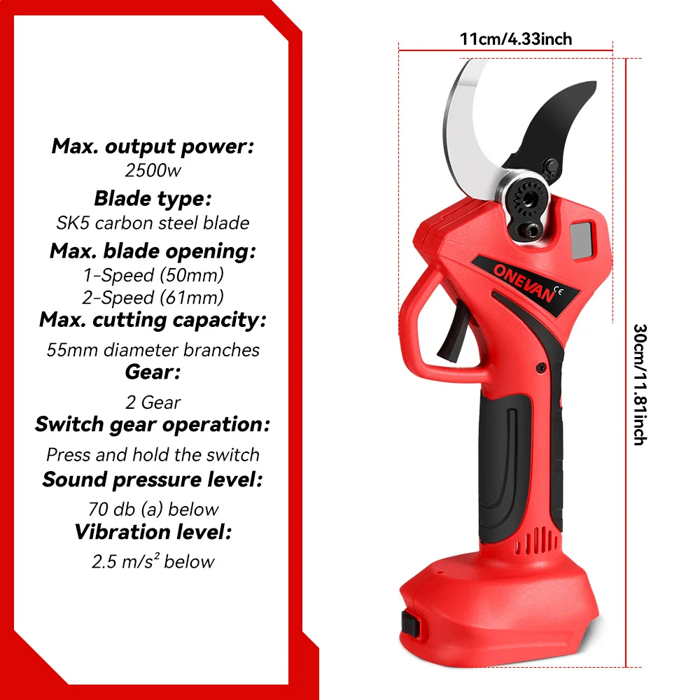 ONEVAN 55mm Brushless Electric Scissors Cordless Pruning Shear Tree Garden Cutter Trimmer Power Tools For Makita 18V Battery