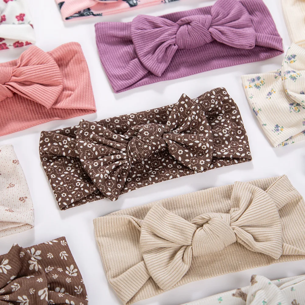 3 قطعة/المجموعة Ins كريم زهرة صغيرة طباعة الانحناء Headbands للطفل الفتيات Topknotted أغطية الرأس طفل الكورية لينة مضلع مطاطا العصابات الشعر