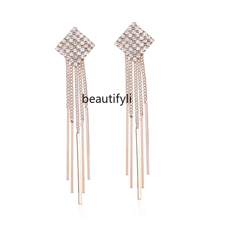 Tassel earrings, sterling silver temperament, high sense, light luxury, new models, fan earrings, round face and thin