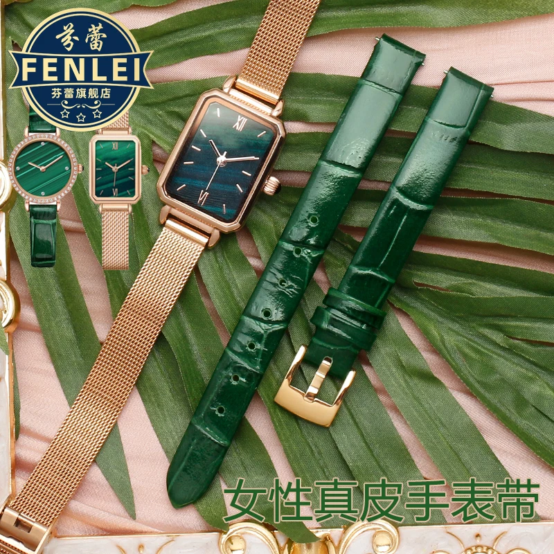 أربطة ساعات جلد أصلية للنساء ، لولا ذهبي وردي ، ستانلس ستيل ، المفاجئة المزدوجة ، سوار أخضر ، حجم صغير ، 10 مللي متر