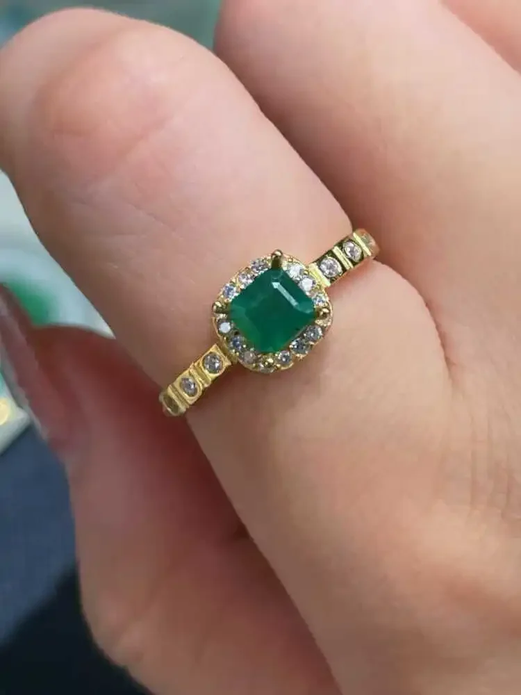 

Simple 925 Silver Emerald Ring for Daily Wear 5mm*5mm Natural Emerald Silver Ring Sterling Silver Gemstone Ring Gift for Woman