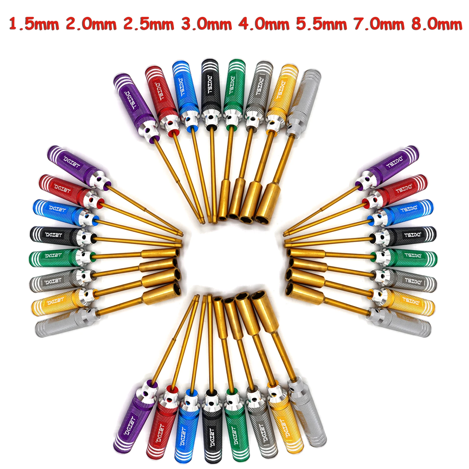 RC Repair tool 1.5/2.0/2.5/3.0mm Hex Screwdriver 4.0/5.5/7.0/8.0mm Nut Driver Tools Set for RC Car Tamiya HPI HSP Traxxas Losi