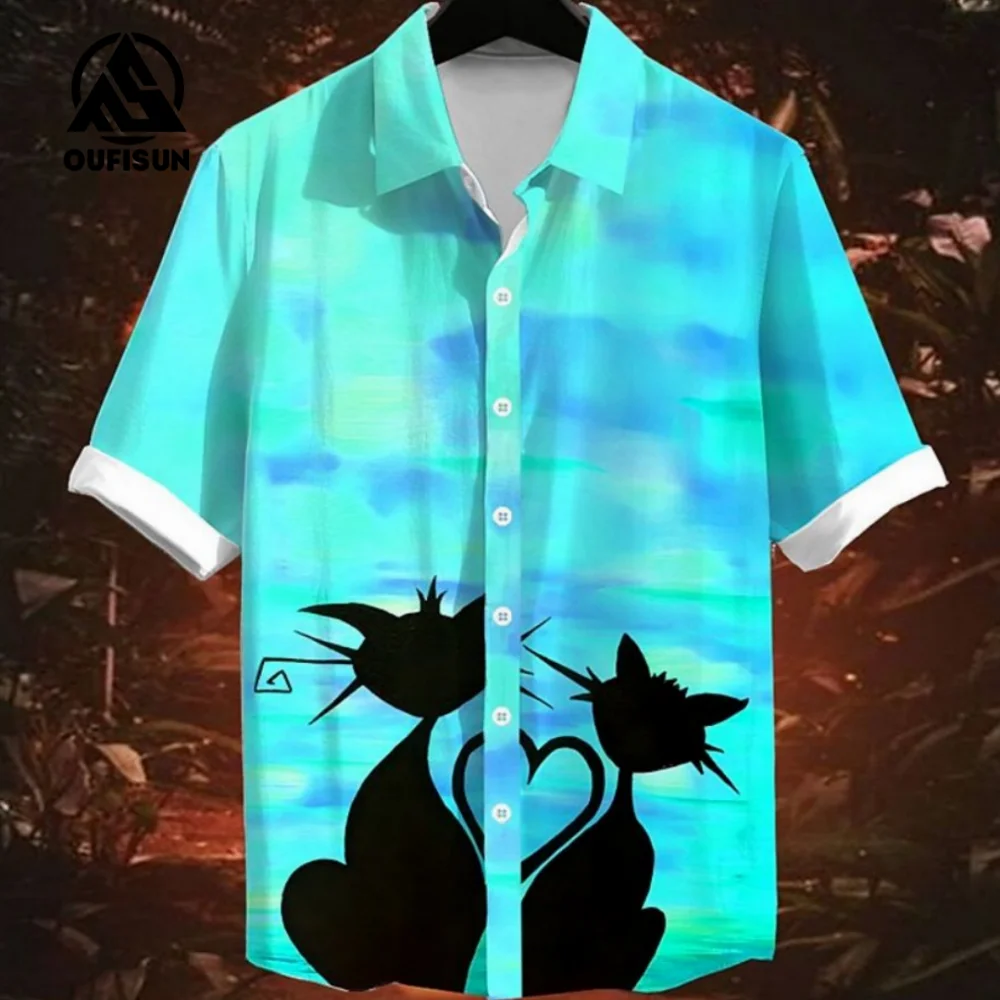 2024 Valentine's Day For Shirts Men/Women Clothing Heart Graphic Clothing Oversized Hawaiian Shirts Casual Valentine Day Apparel