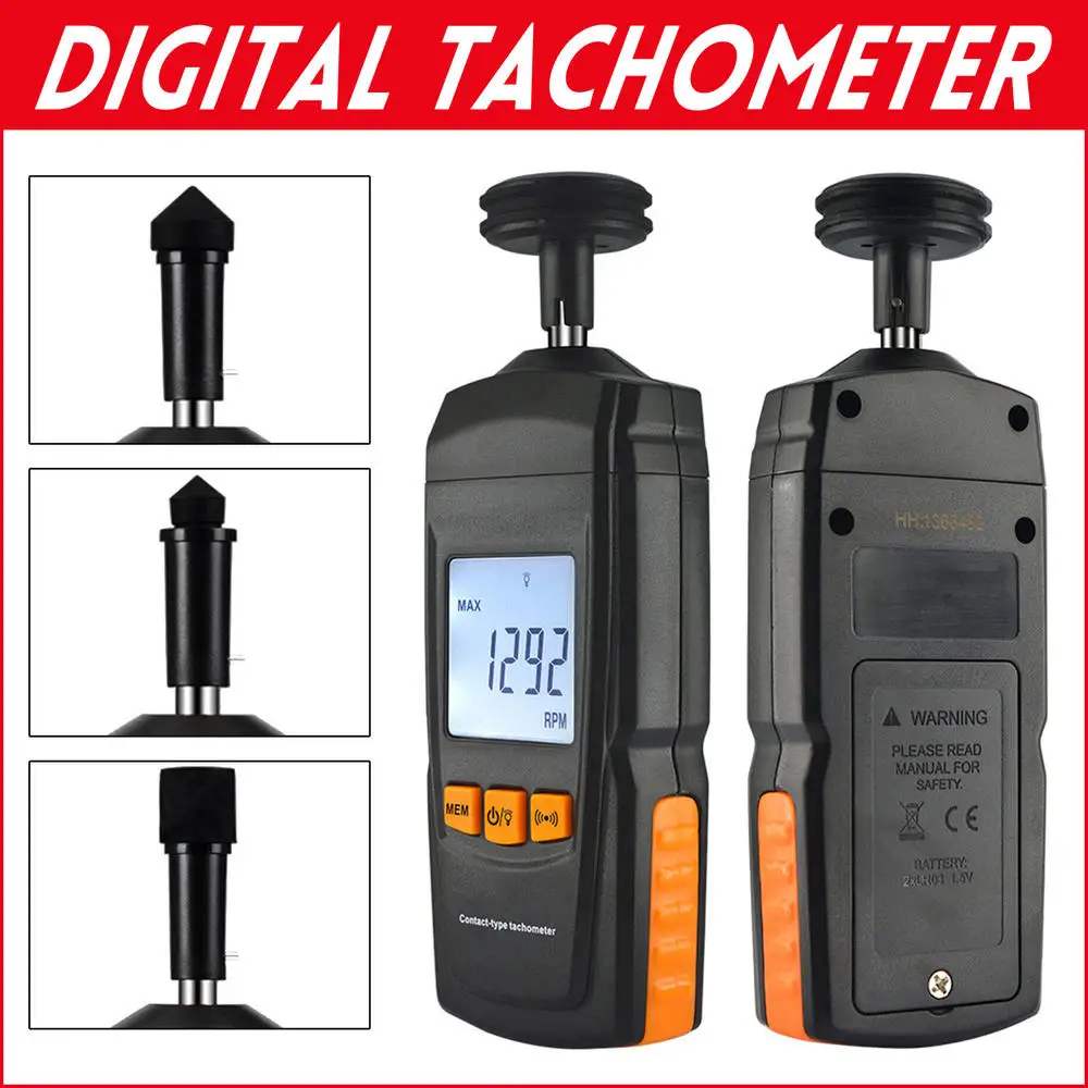 

Handheld Digital Tachometer Contact Motor Tachometer Speedometer Tach RPM Tester Wide Measuring Rang 0.5 ~ 19999 RPM