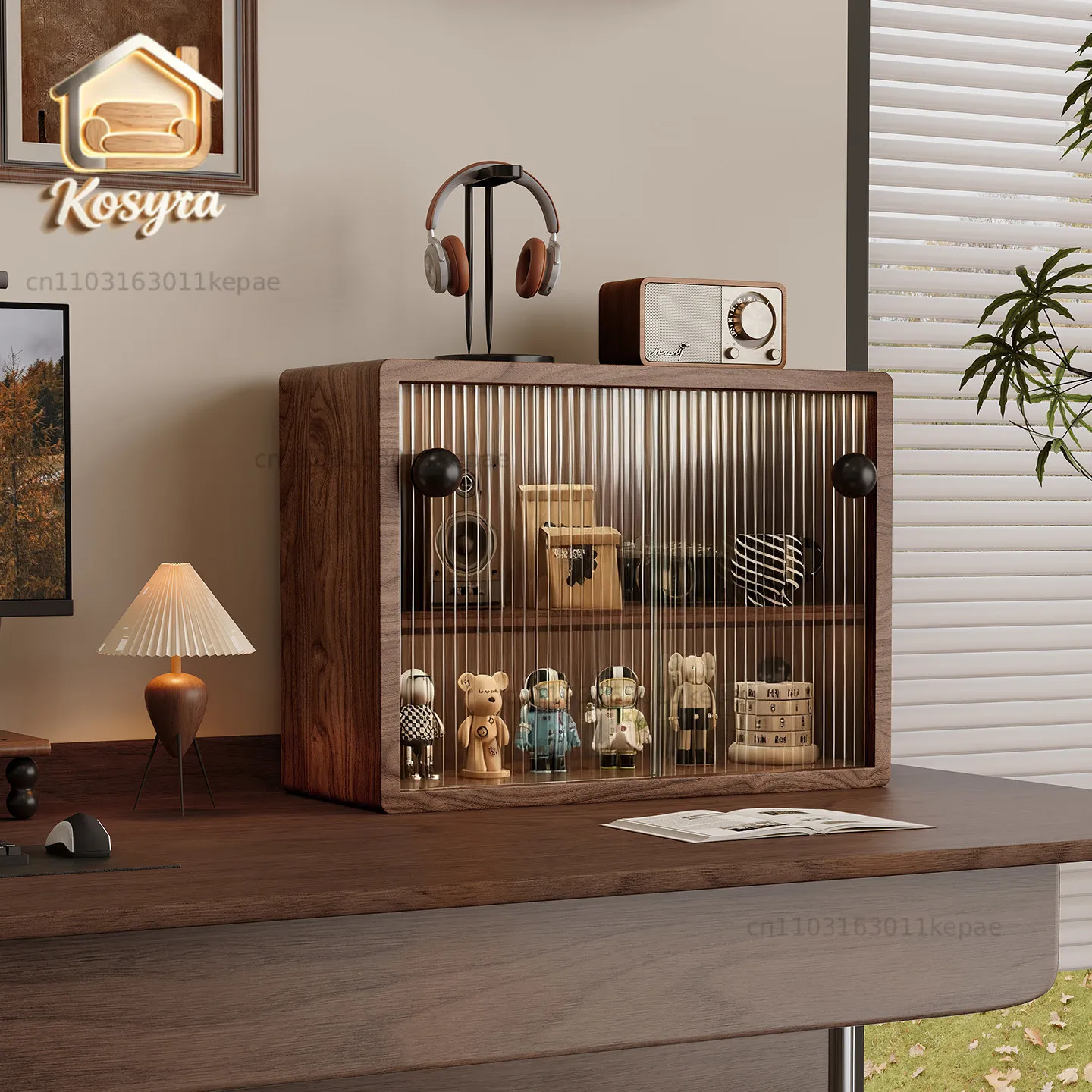 North American walnut desktop storage rack Changhong glass solid wood locker tea set cup rack