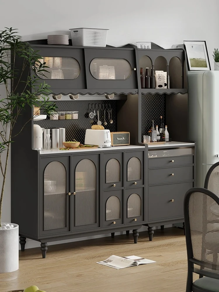 

French Dining Side High Cabinet Living Room Wall Integrated Wine Cabinet Solid Wood Tea Home Locker