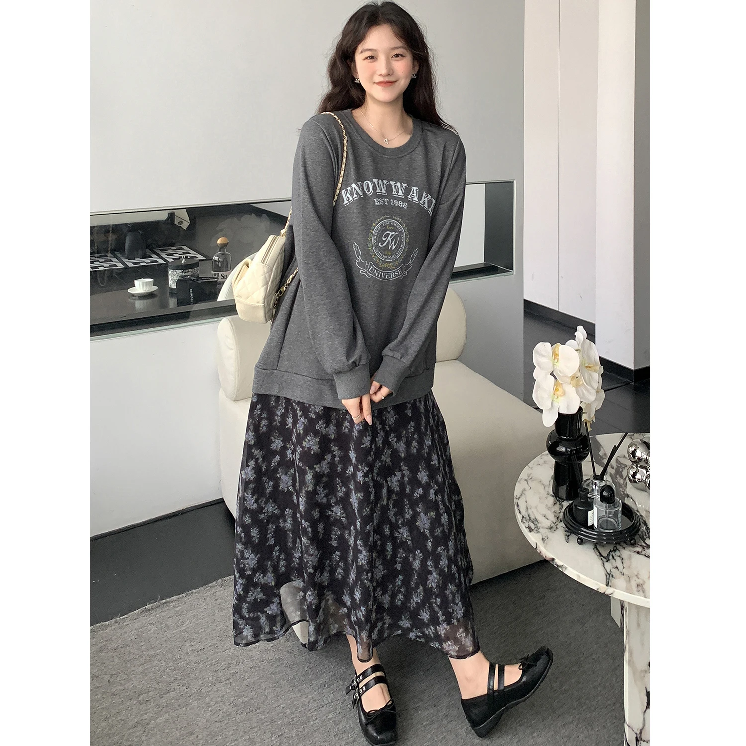 Oversize Fake Two Piece Patchwork Hooded T Shirt Dress Women Korean Loose Ladies Dresses Vestidos Robe Femme