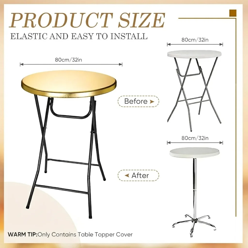 Gold Cocktail Table Topper Cap Stretch Spandex Tablecloth for Round Table Elastic Tablecloth for Bar Pub Wedding Party Banquet