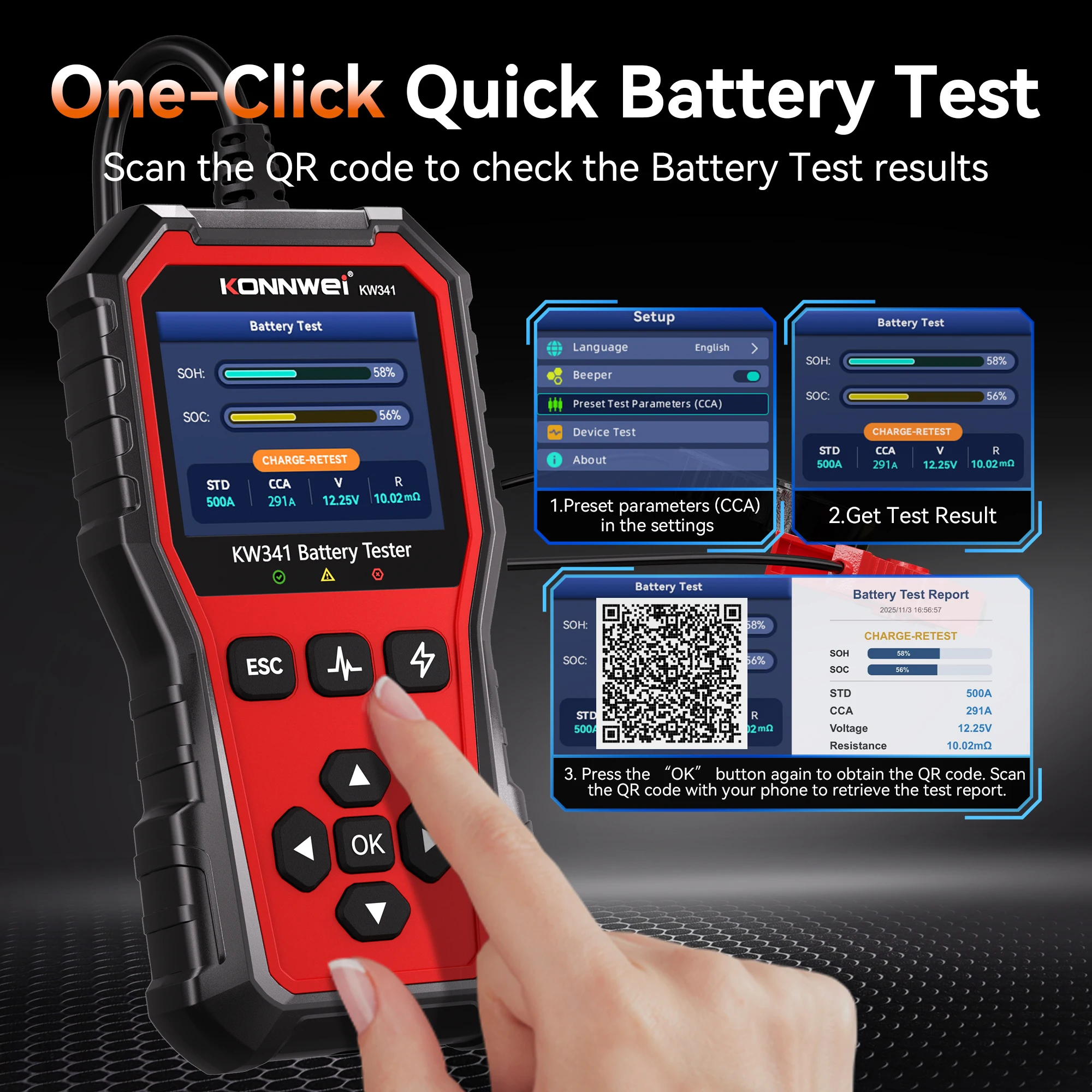 KONNWEI KW341 6V 12V 24V Battery Tester 10-2000CCA Car Truck Motorcycle Cranking Charging Test Analyzer Waveform Diagnostic Tool