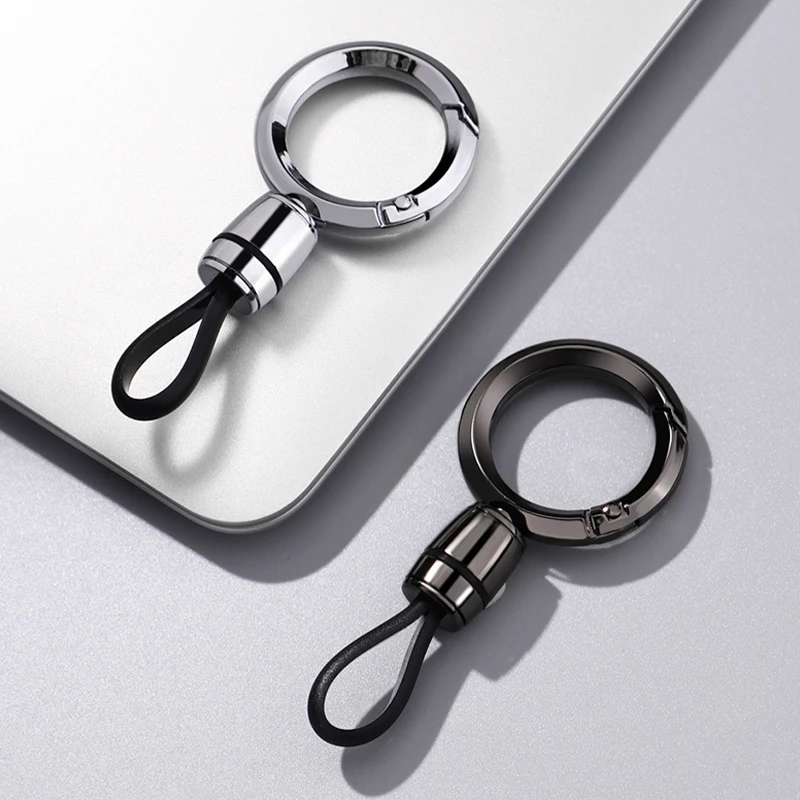 Men High-End Metal Keychain Simple Car Key Chain with Waist Hook Anti-Lo Leather Rope And Keychain Ring for Stylish Organization