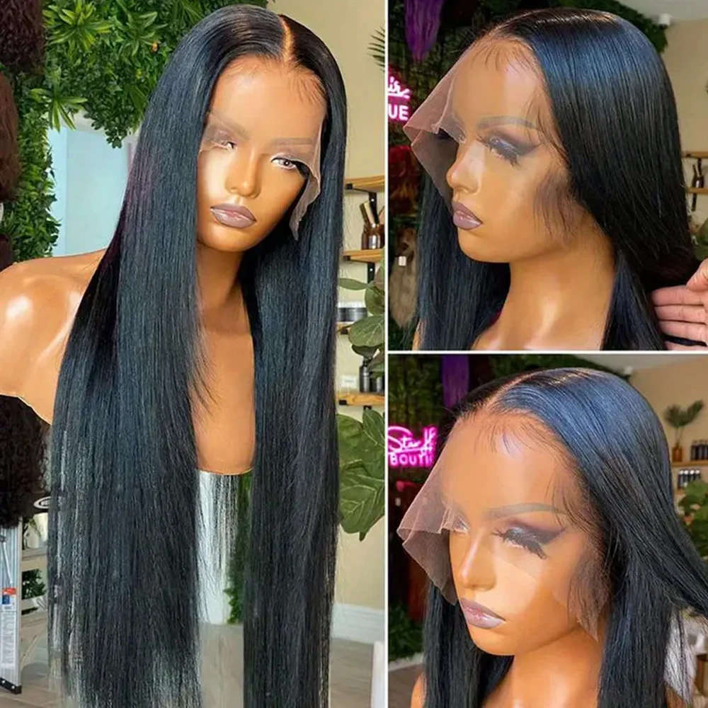 Wig lurus tulang 13x4 transparan rambut manusia renda penuh Wig sebelum dipetik renda lurus Wig depan rambut manusia 13x6 renda untuk wanita