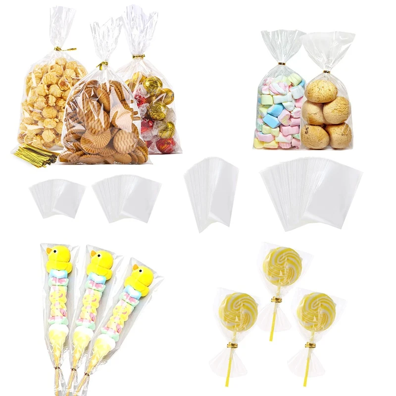 50/100 Stück klare lange Süßigkeiten-Leckerli-Beutel aus Zellophan, Kekse, Lutscher, Plastiktüte, Lebensmittel-Geschenkverpackung, Hochzeit, Geburtstag, Dekoration, Zubehör
