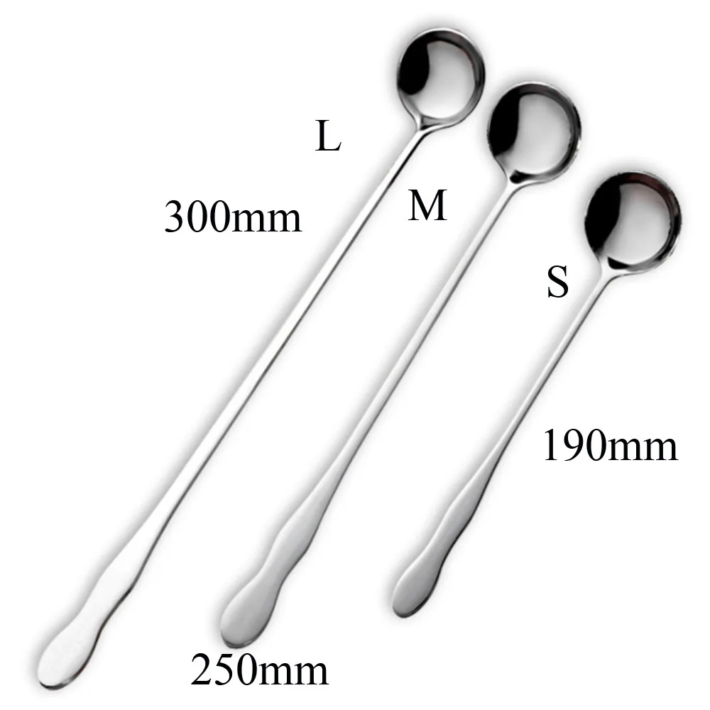 Silver Flatware Long Handle Ice Cream Dessert Scoop Tableware Honey Stir Spoon Dinnerware