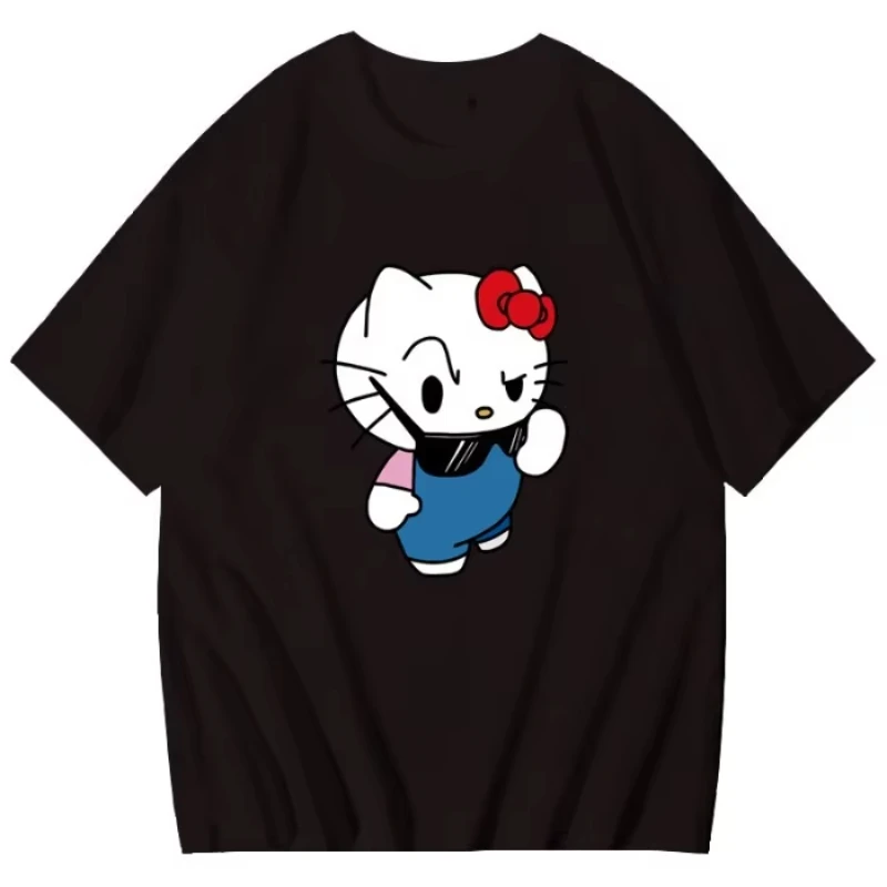 MINISO Hello Kitty Occhiali da sole Cartoon Donna Moda T-shirt Cotone Estate Carino Girocollo Donna T-shirt Manica corta Abbigliamento Top