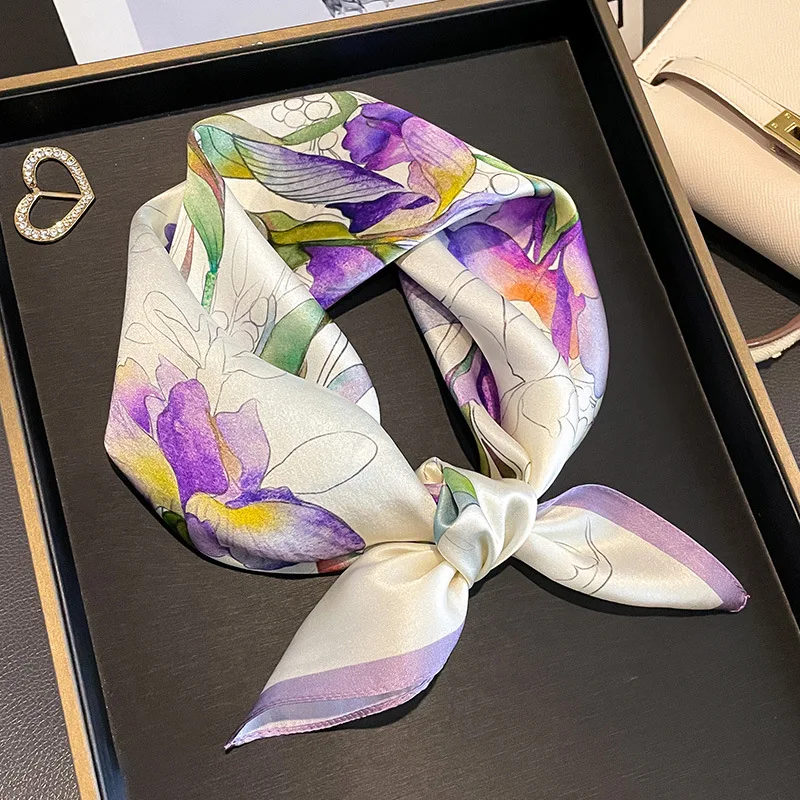 Luxury Brand 100% Silk Satin Scarf Women Handkerchief Bag Scarfs Female Square Head Bandana Small Neck Scarves For Ladies 2024