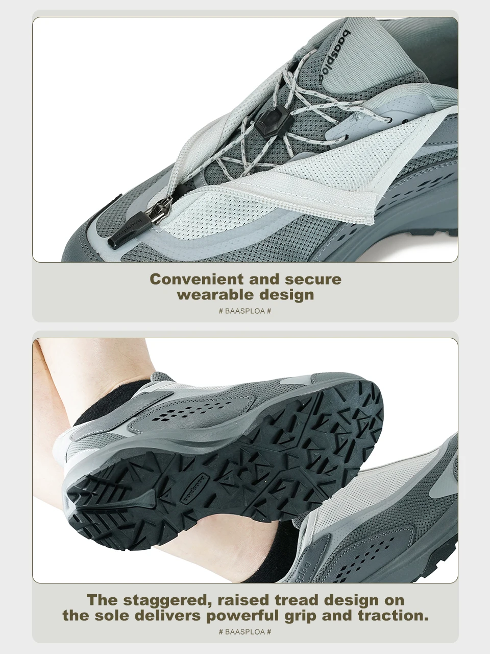 Baasploa Herren Trail Adventure Trainingsschuhe mit Seitenreißverschluss Outdoor-Fußbekleidung Atmungsaktive Reise-Sneaker Leichte Wanderschuhe – Detail 7