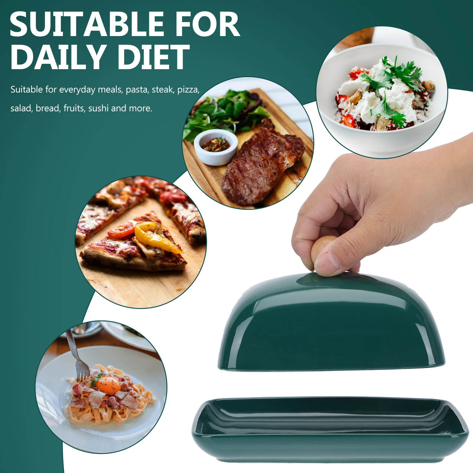 

1Set Exquisite Butter Plate with Lid Premium Ceramic Storage Container for Bread Sushi Salad Steak Pastry Snack Service Dish