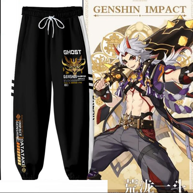 Anime genshin impacto arataki itto cosplay trajes 3d impressão joggers calças masculinas/femininas calças casuais harajuku hip hop sweatpants