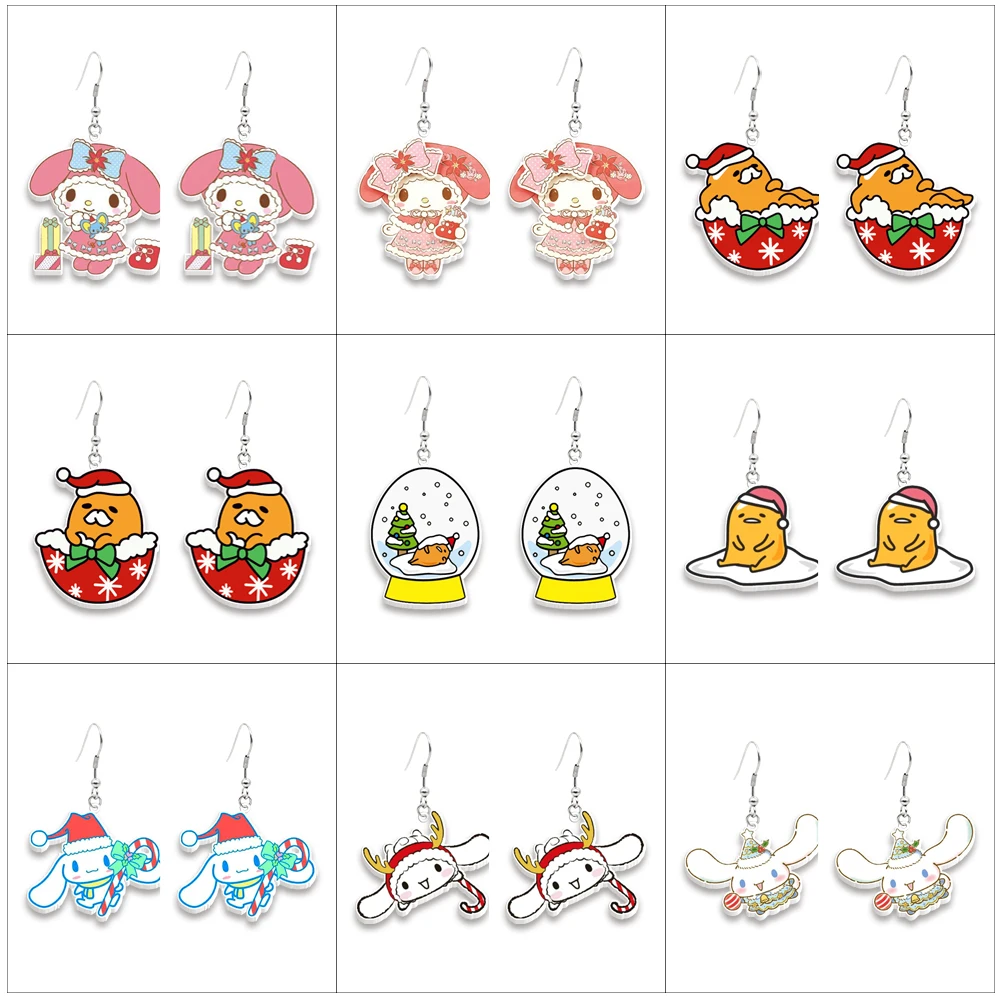 Christmas Hello Kitty Gudetama Earring Hook Cute Pendant Earrings Women Girl Jewelry Accessories Kids Xmas Party Gift