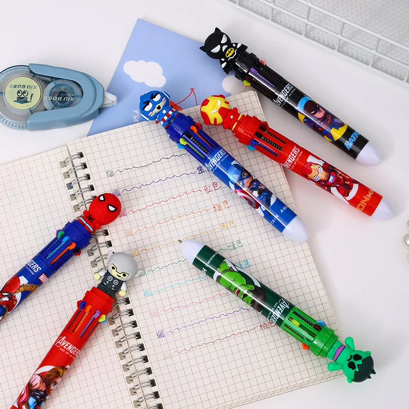 6-36pcs cartoon Spider-Man, Hulk, Batman 10 color ballpoint pen press pen, color marker multi-function stationery image 5