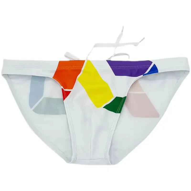 Costume da bagno triangolo uomo nuovo con vita bassa glutei mezzo avvolto bordo stretto pantaloncini da bagno arcobaleno sexy vendite dirette 2532