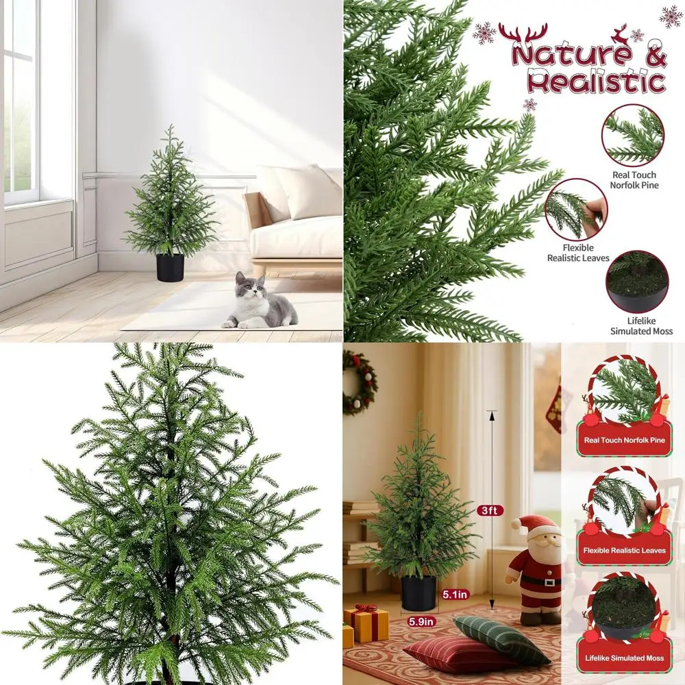 

3-Foot Realistic Artificial Norfolk Pine Tree with Black Pot for Christmas Decor in Entryways, Living Rooms, and Offices