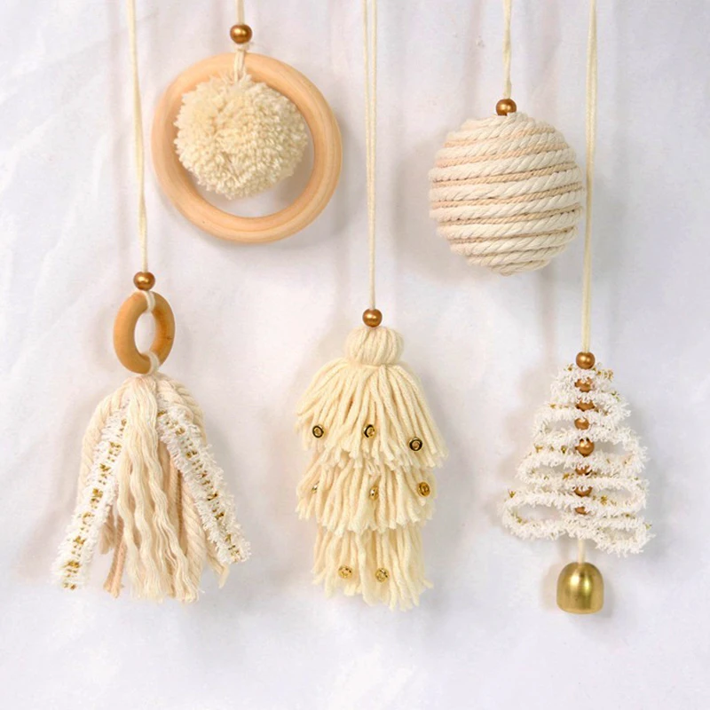 Boho Style Christmas Handmade Ornament Hanging For Home Hand Woven Macrame Pendant Christmas Tree Decor New Year Gifts